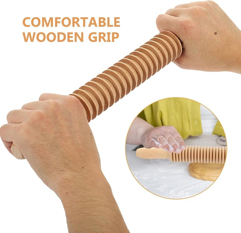 Beech Wood Textured Spaghetti Cutter Rolling Pin 8 5Mm Noodle Maker Pasta Dough Roller - Image 3